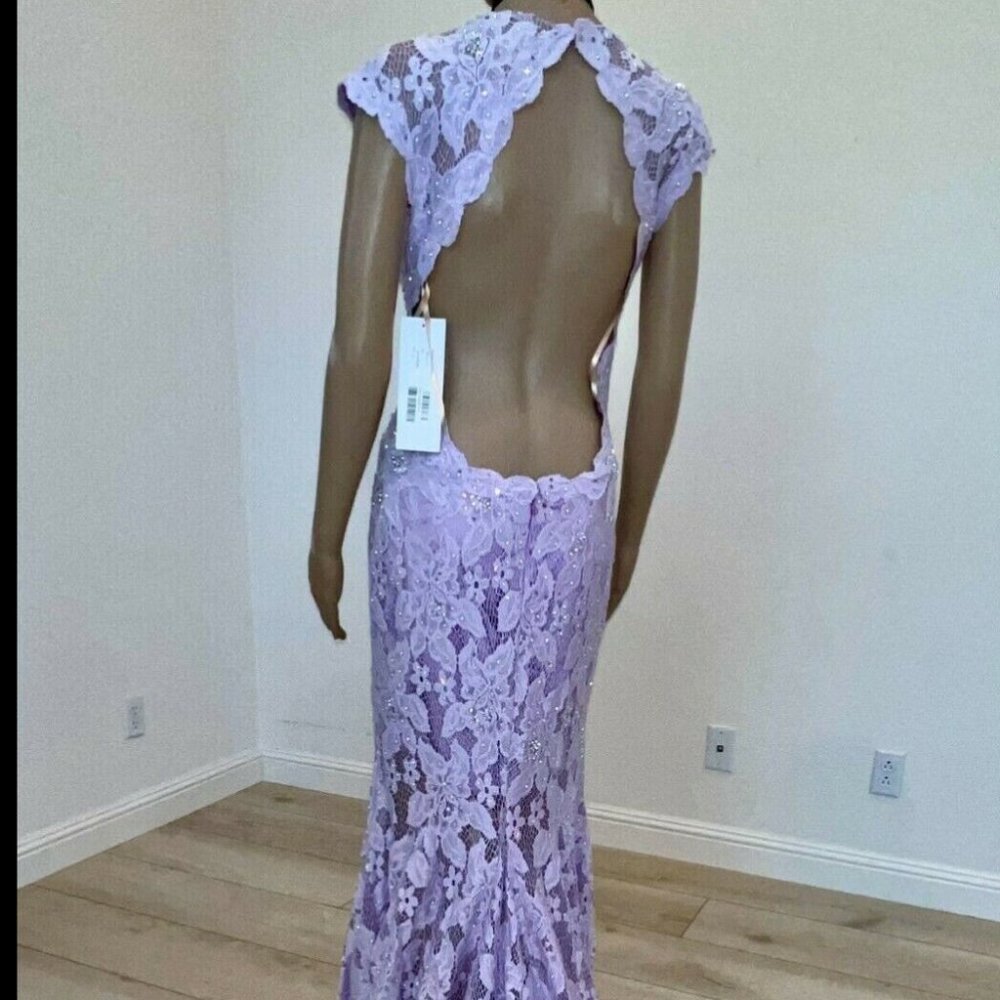 NWT, Jovani Formal Gown High Scoop Neck Lavender Lace Dress, Size 8, #90676A
